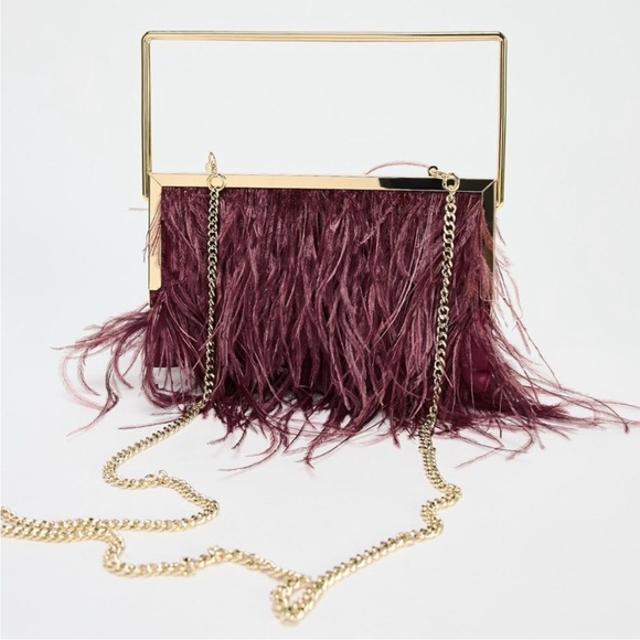 Zara Gold and Burgundy Feather Clutch - Picture 3 of 11